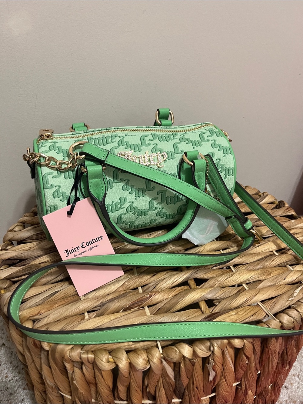 🔴 Juicy Couture Mint Green Logo Barrel Satchel with Heart Charm! HTF! Rare! 🔥 - Picture 10 of 14